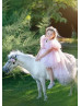 Blush Pink Tulle Feather High Low Flower Girl Dress